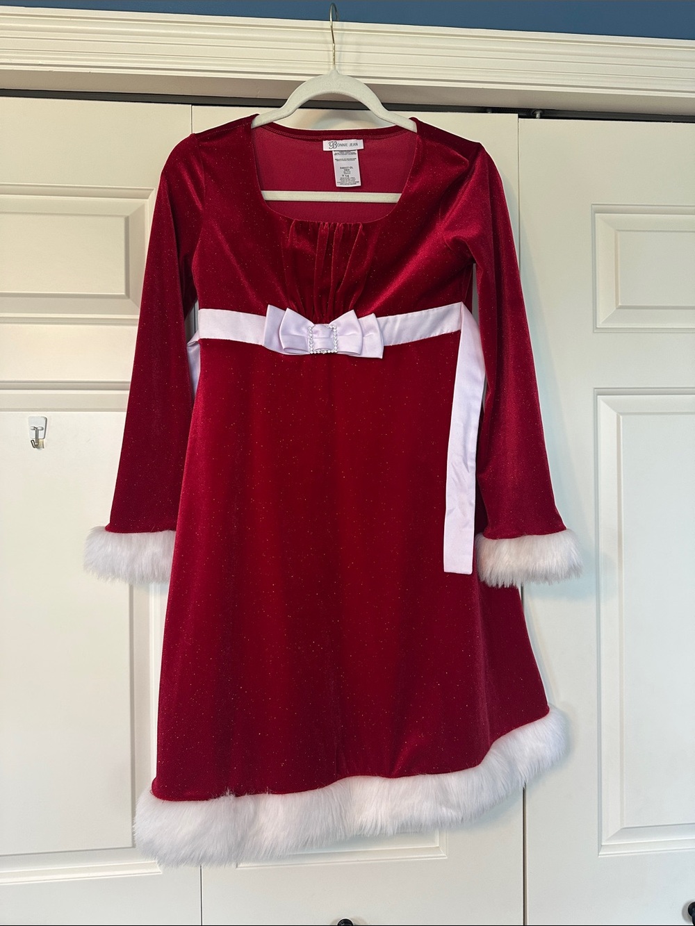 Bonnie Jean Red Velvet Holiday Dress with White Fur Trim